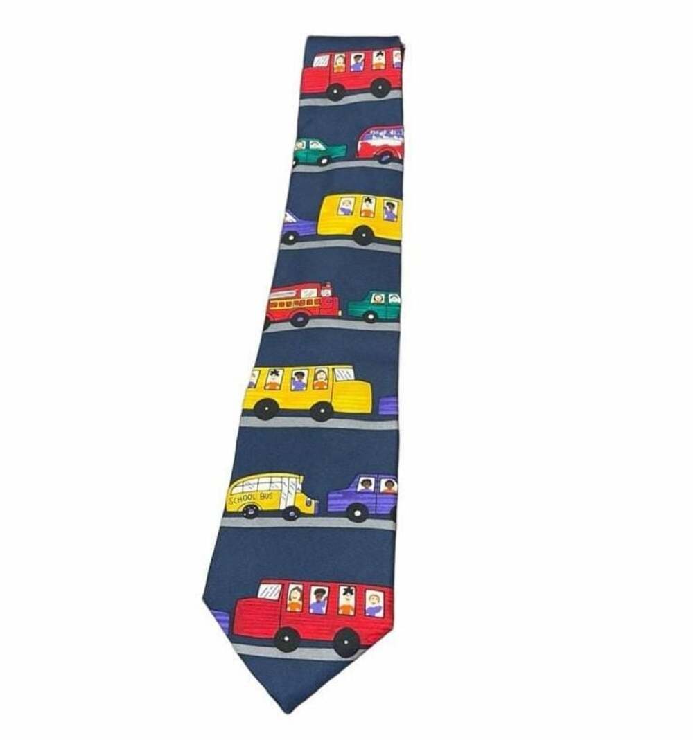 Save the Children Bumper to Bumper Todd & Adam School Bus Novelty Silk Necktie
